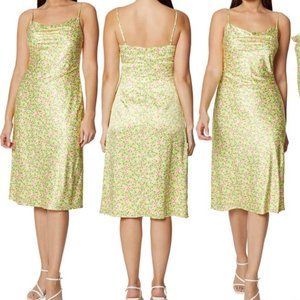 BCBG Lemon Drop Floral Printed Slip Dress with Cowl Neck in Silky Lined Fabric